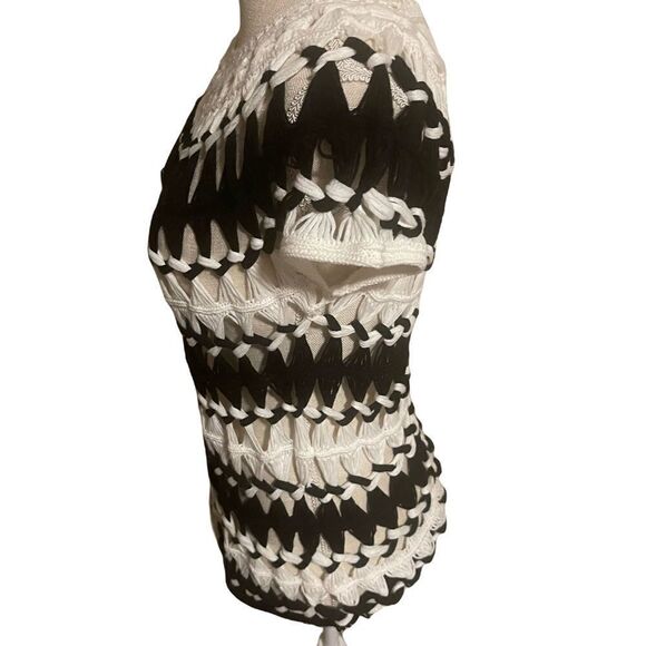 Chicos Black & White Chunky Sheer Striped Crochet Knit Top - Picture 5 of 7